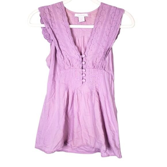 Charlotte Russe Lilac Purple V-Neck Embroidery Tie Back Sleeveless Blouse Small - Picture 1 of 10